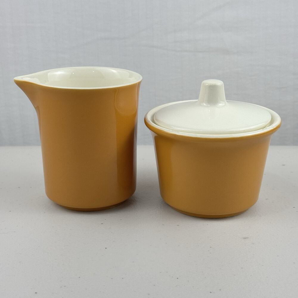 Royal China USA Pottery Brown Cavalier Ironstone Stoneware Cream & Sugar Set